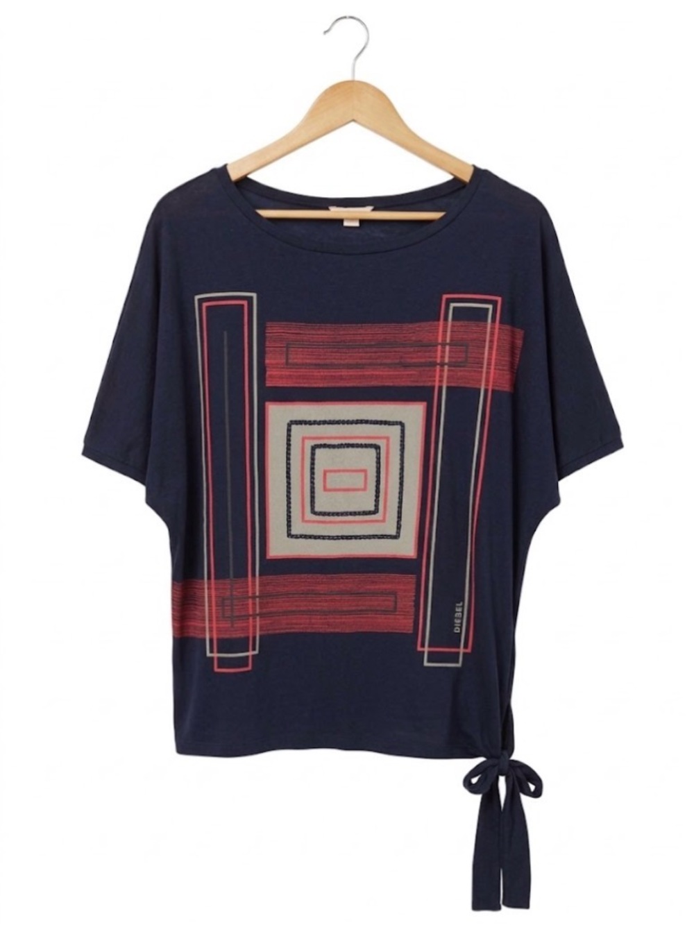 Navy and Pink Oversized T-Shirt with Sequence Details
